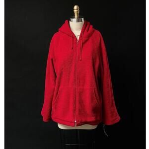 NWT 90s Y2K Sandro Fuzzy Red Hooded Oversized Jacket Coat large